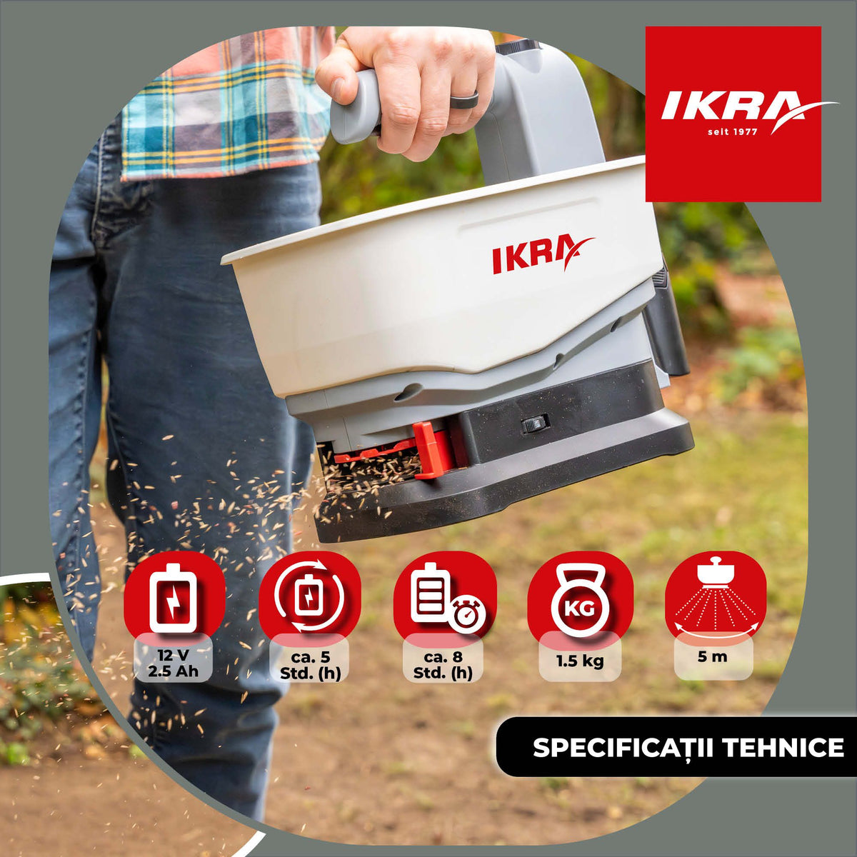 APARAT IMPRASTIERE seminte, ingrasaminte bat.12V Ikra IAST 12