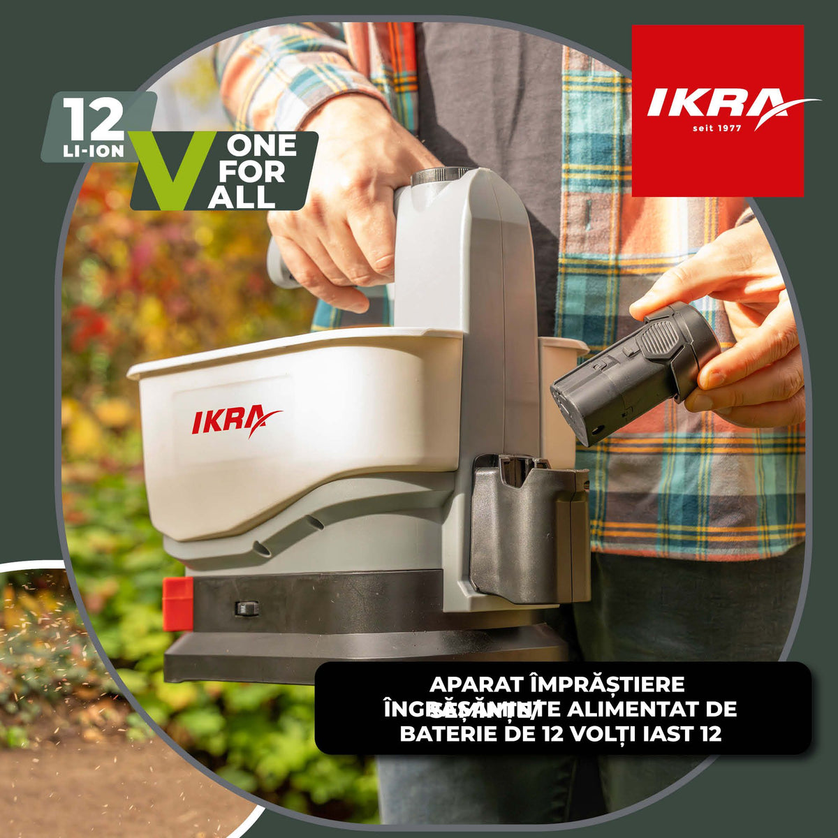 APARAT IMPRASTIERE seminte, ingrasaminte bat.12V Ikra IAST 12