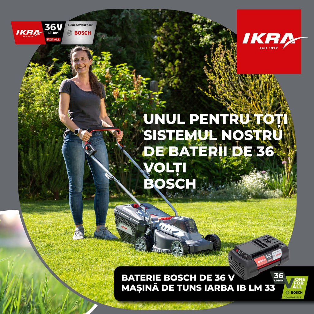 MASINA TUNS GAZON bat. 33cm Ikra IB-LM 33 fara Incarcator fara Baterie 36V compatibil Bosch