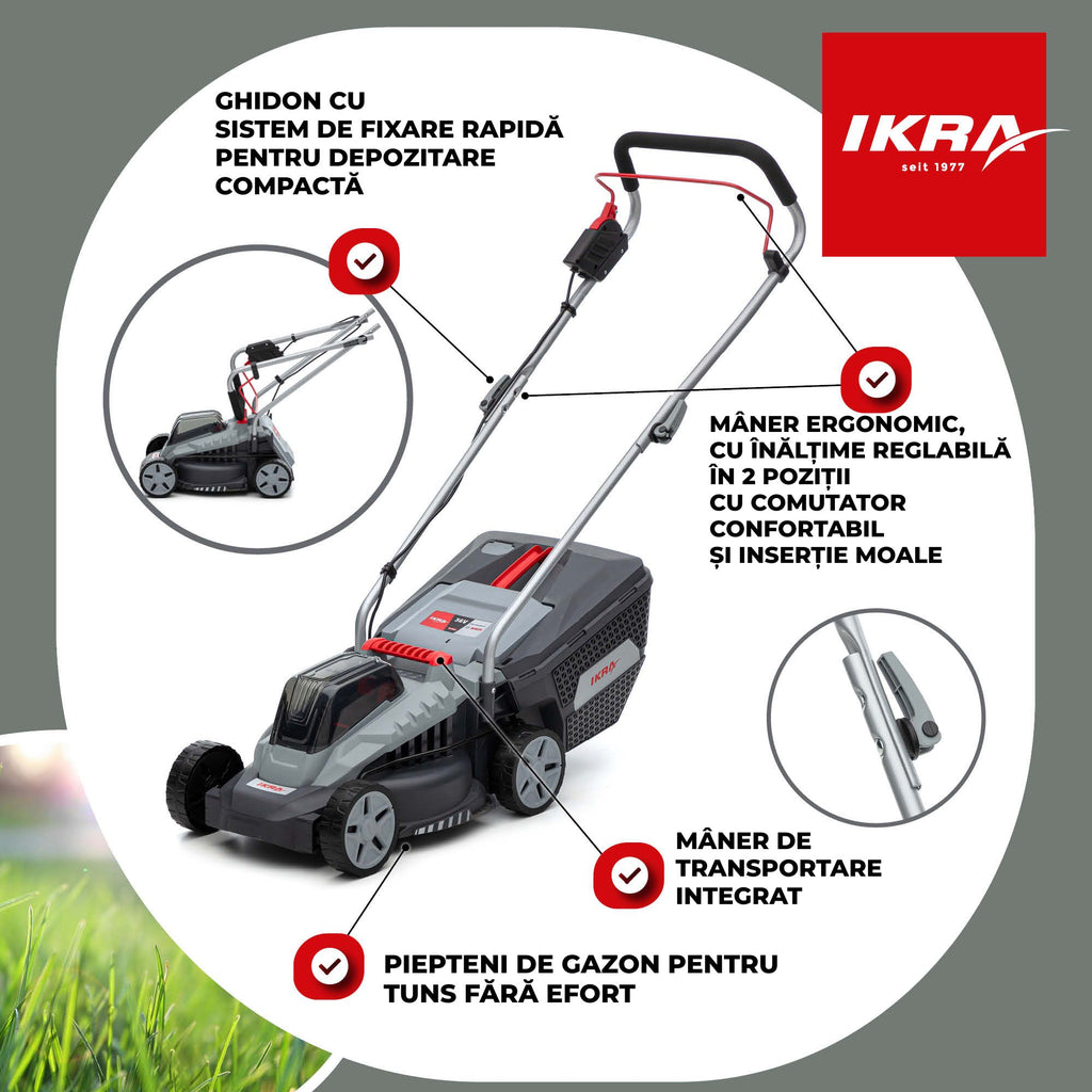 MASINA TUNS GAZON bat. 33cm Ikra IB-LM 33 fara Incarcator fara Baterie 36V compatibil Bosch
