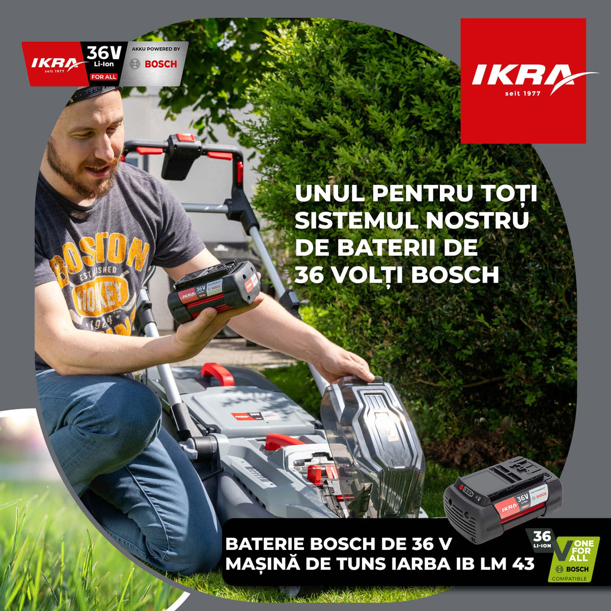 MASINA TUNS GAZON bat. 43cm Ikra IB-LM 43 fara Incarcator fara Baterie 36V compatibil Bosch