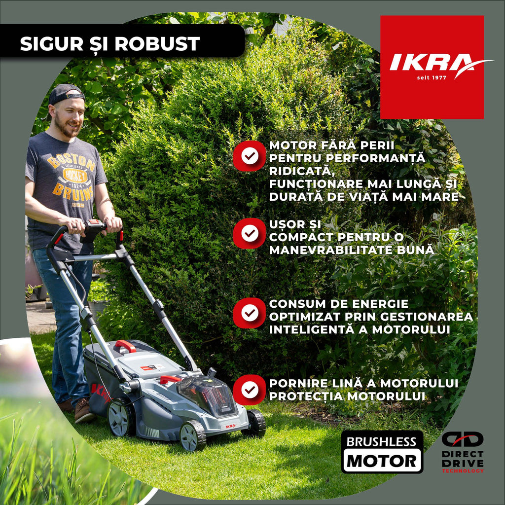 MASINA TUNS GAZON bat. 43cm Ikra IB-LM 43 fara Incarcator fara Baterie 36V compatibil Bosch