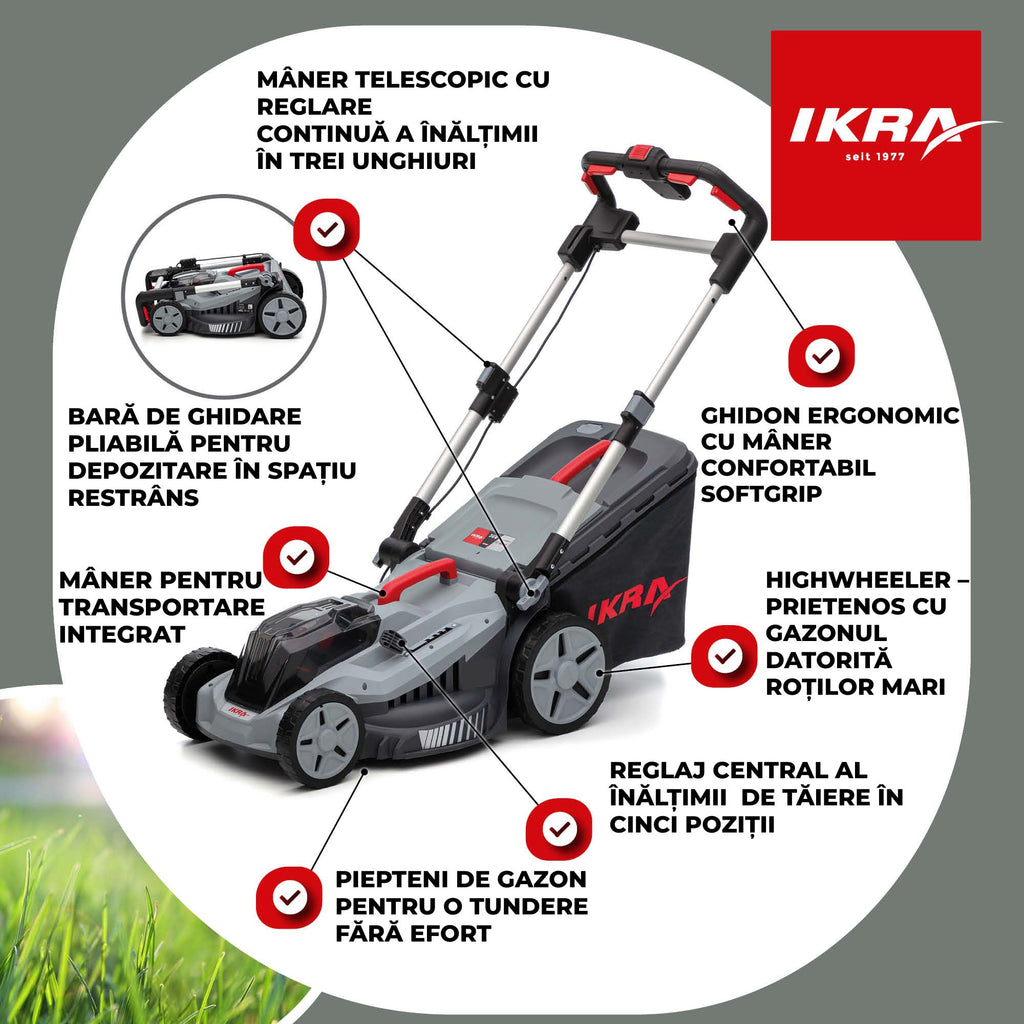 MASINA TUNS GAZON bat. 43cm Ikra IB-LM 43 fara Incarcator fara Baterie 36V compatibil Bosch