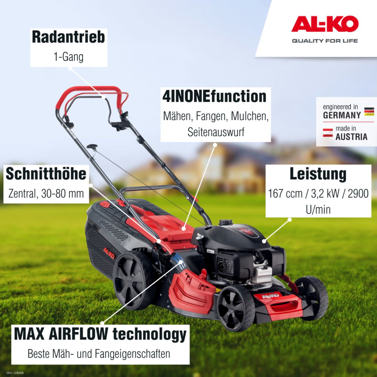 masina tuns gazon, pe benzina, cu autopropulsie AL-KO Premium 520 SP-H Honda GCVx170