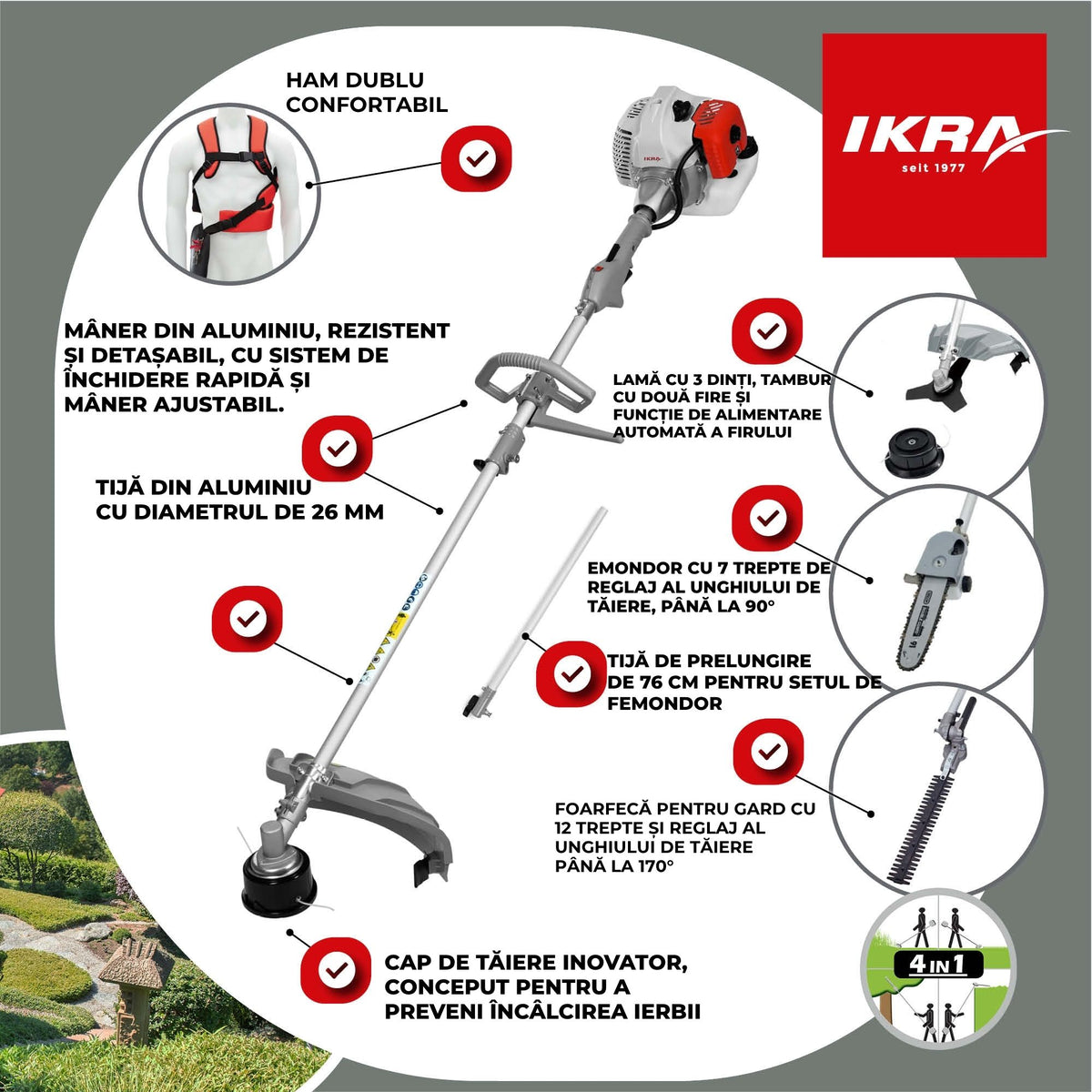 MOTOUNEALTA universala IKRA IBKH 52-1 4-in-1 2T 51.7cc 1.5kW