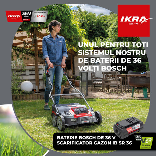 SCARIFICATOR GAZON bat. 36cm Ikra IB-SR 36 3-in-1 fara Incarcator fara Baterie 36V compatibil Bosch