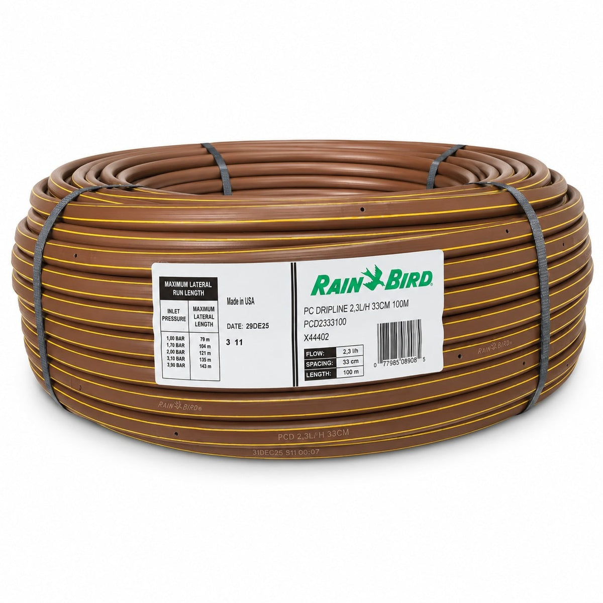 Tub picurare PCD cu compensator de presiune Rain Bird, 2,3 l/h, 33 cm, 100 m
