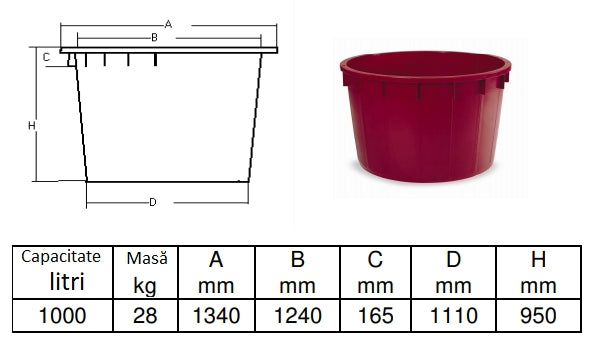 Vas alimentar plastic 1000L