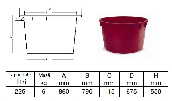 Vas alimentar plastic 225 L