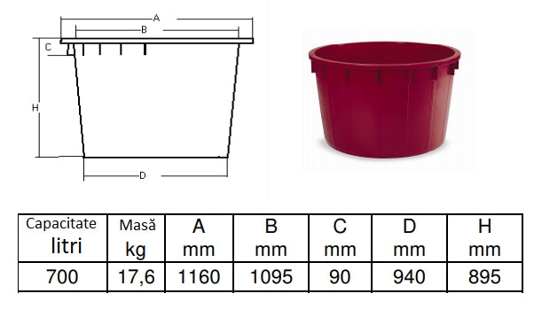 Vas alimentar plastic 700 L